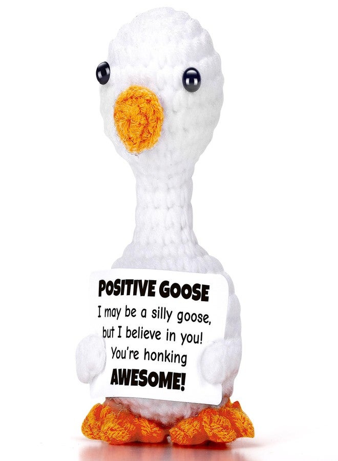 JULEASEL Mini Goose Positive Crochet Animal Emotional Support Crochet Desk Goose with Positive Card for Coworkers Best Friend Encouragement Funny Gifts for Women Men Xmas Party Decor (Goose) - Image 1